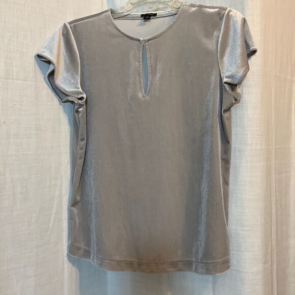 Ann Taylor size medium gray velour short sleeve top with keyhole front - Picture 1 of 8